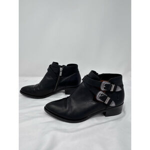 Frye Ray Western Shootie Boots Black Leather Stacked Heel Size 7